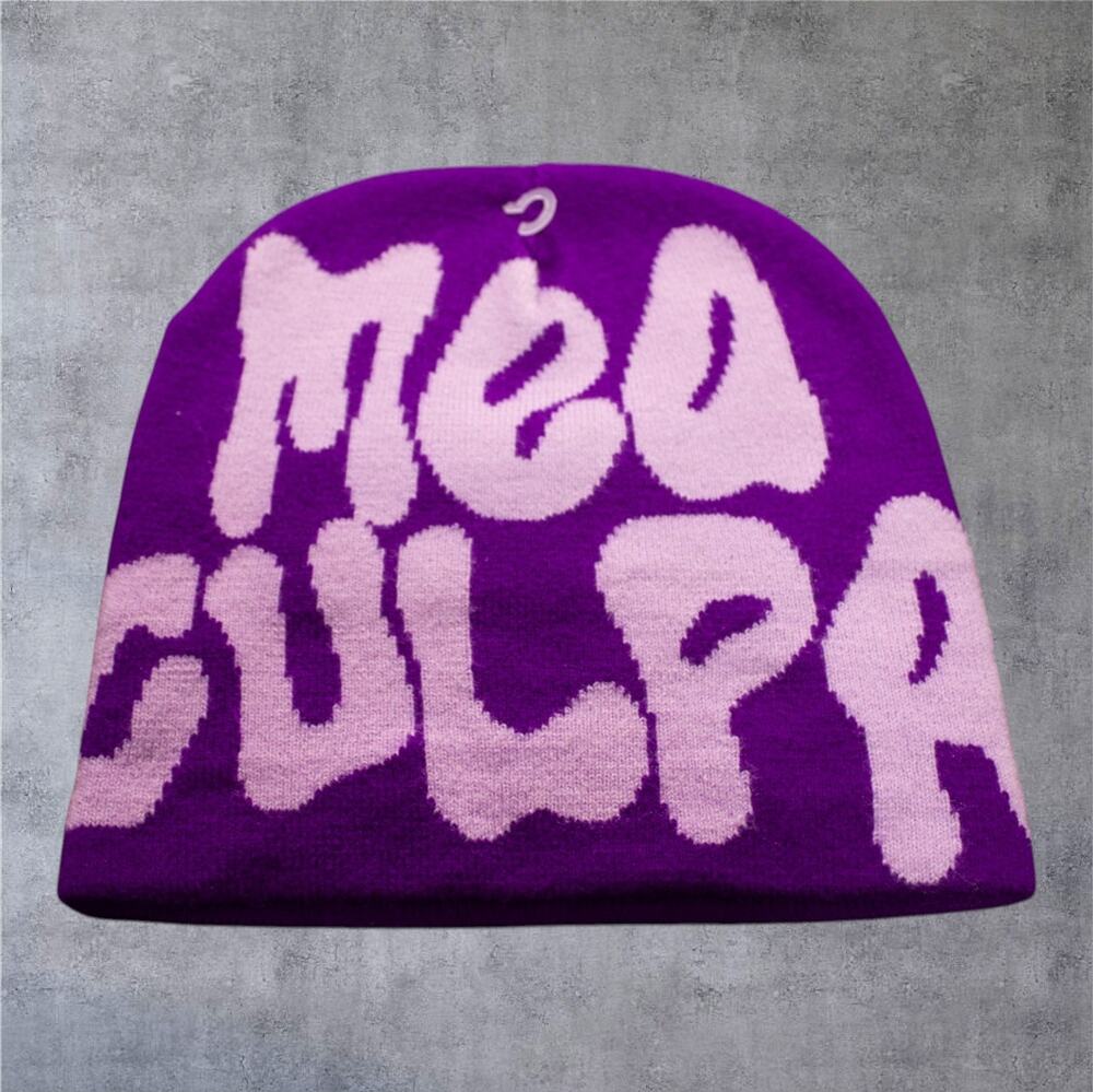 Mea Culpa Adult Unisex Knit Purple Y2K Fashion Skull Cap Winter Warm Beanie Hat